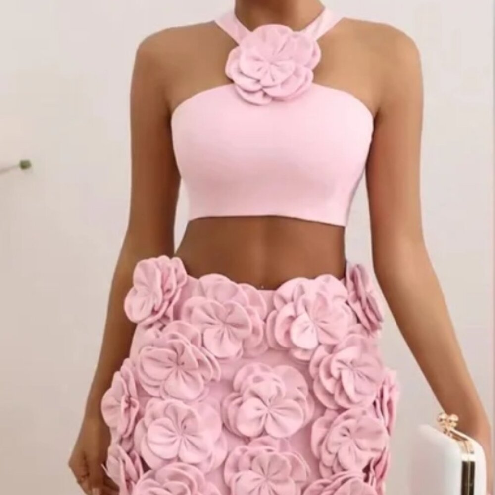 New MewMews Women's Sexy 2-Piece Pink Halter and Flower Skirt “Beautiful”!!